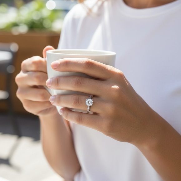 Elegant Solitaire Moissanite Solid Sterling Silver Ring - Picture 3 of 11